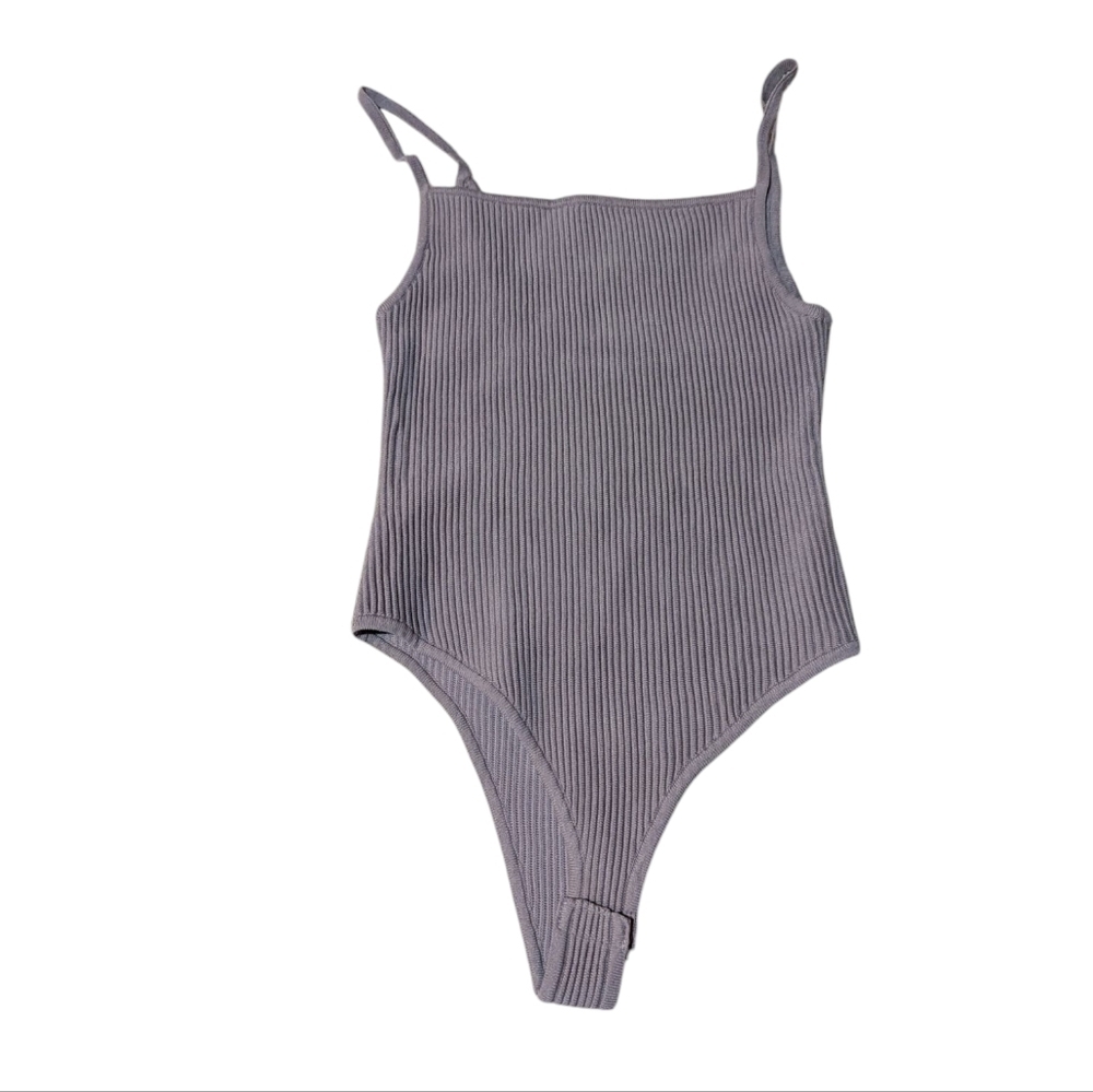Missguided Restyld Mauve Purple Rib Knit Layered Bodysuit 6 Neutral Minimalist
